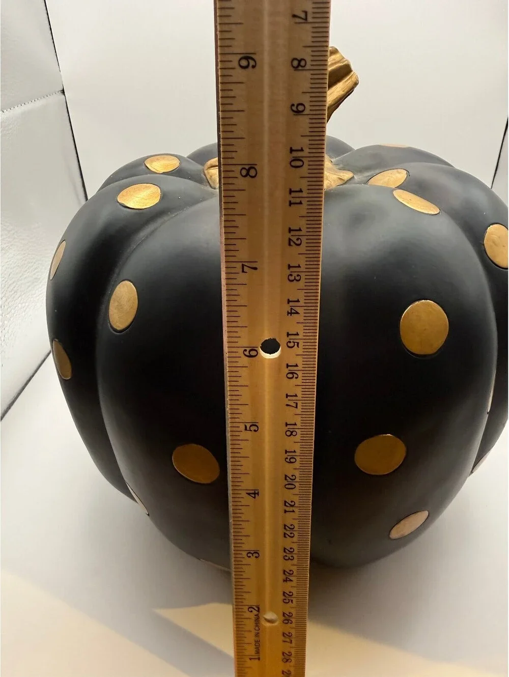Large Black Gold Polka Dot Decorative Pumpkin Resin Fall Halloween Decor 10